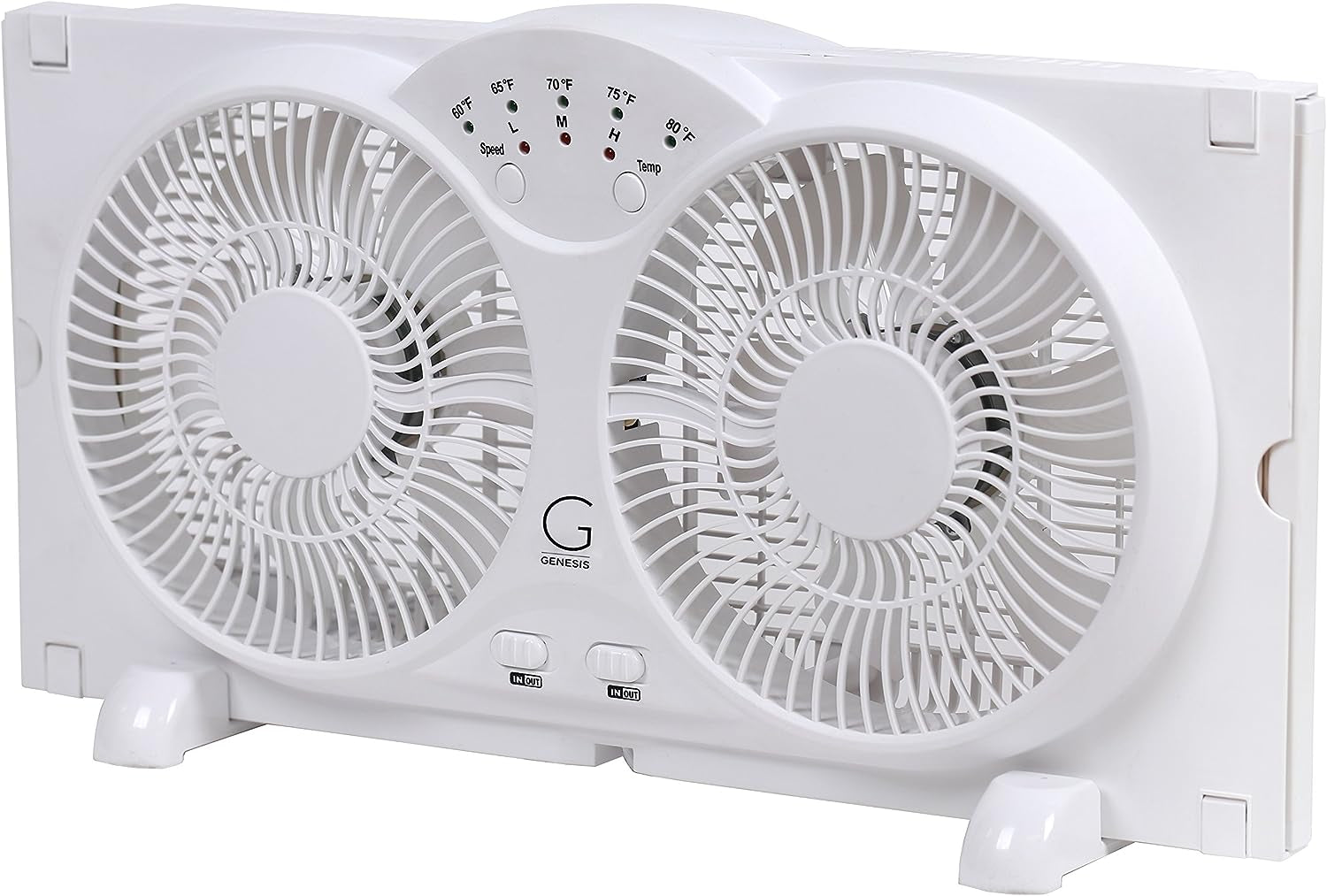 Genesis Twin Fan High Velocity Reversible Airflow Fan, LED Indicator Lights Adjustable Thermostat & Max Cool Technology, ETL Certified, White (A1WINDOWFAN)