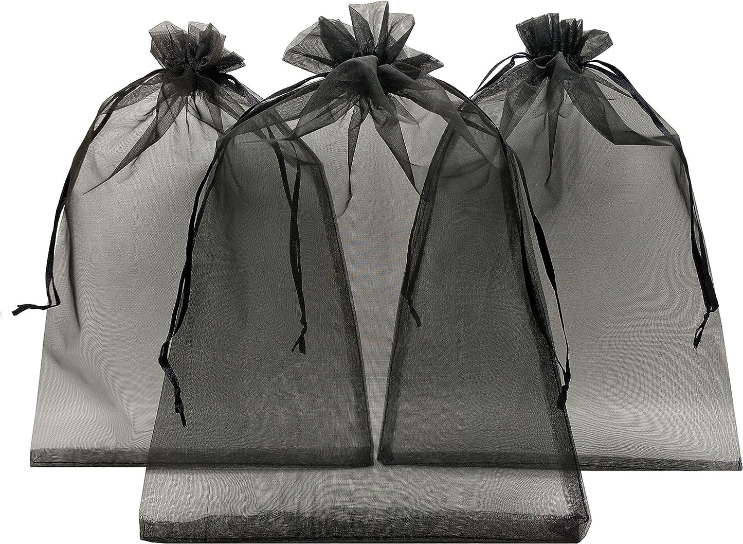 100Pcs Sheer Organza Favor Bags 8 X 12 Large Organza Drawstring Bags (Black)