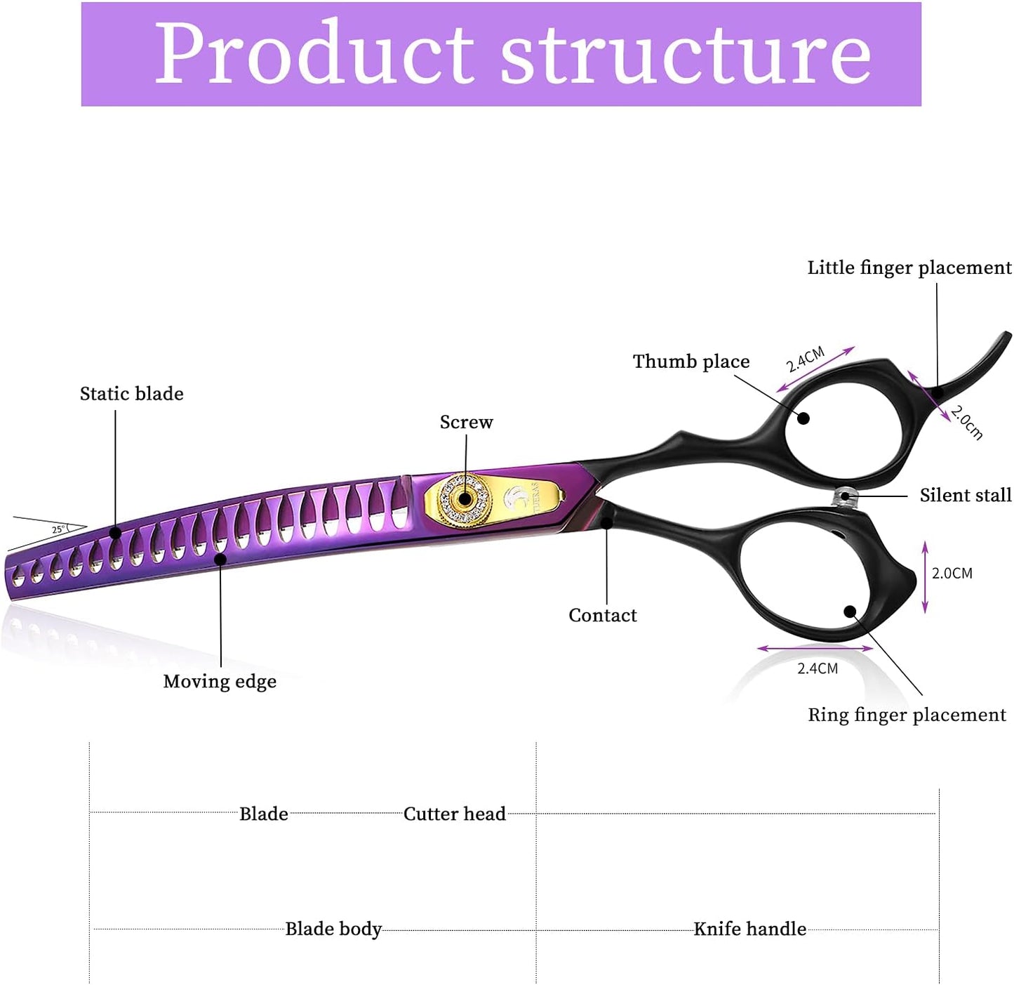 Down -Curved Chunker Shear Pet Grooming Thinning Shear Hair Cutting Scissor for Hair Trimming Japanese Steel Balde Scissor for Dogs and Cats Thinning Rate35%-45%