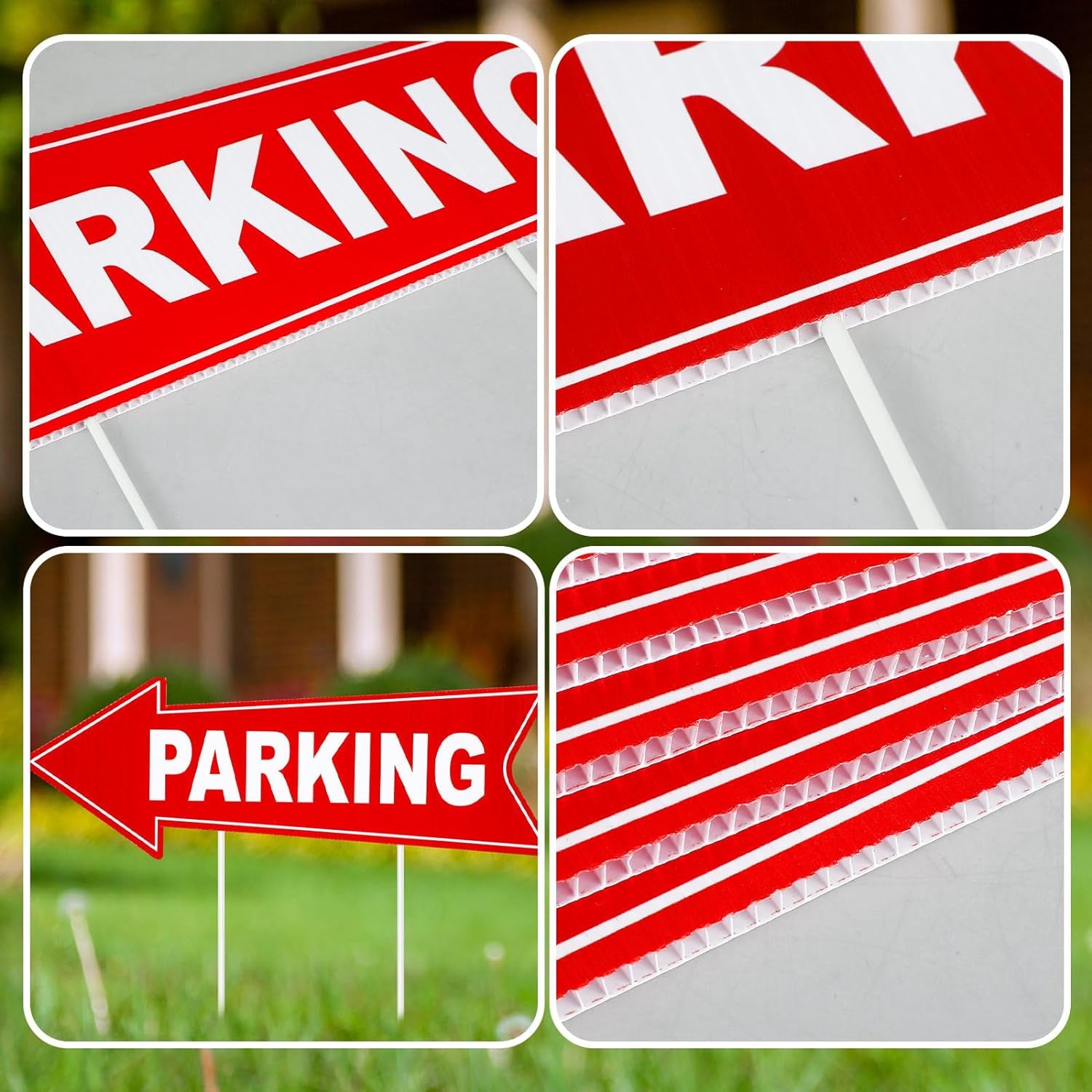 8 Pcs Parking Sign with Stake Directional Arrow Signs with Stakes 17 X 6 Inch Event Parking Red and White Yard Sign Corrugated Plastic Parking Signs for Event Left and Right Guest Parking Sign