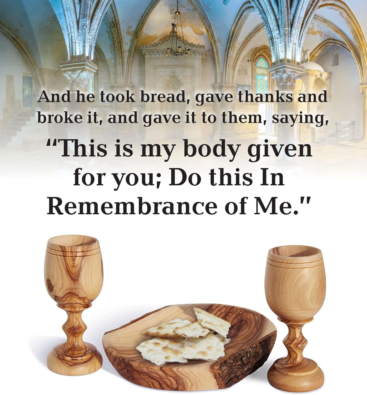 Communion Cups Set, Wooden Natural Bread Tray with 2 Large Handmade Carved Olive Wood Cups, the Lord'S Supper Goblet, Ideal for Wedding Gifts, Religious Occasions, or Home Décor