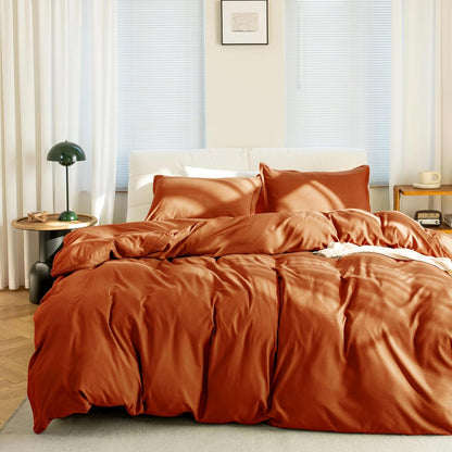 Burnt Orange Duvet Cover Queen Size Set, 3 Pieces, 1 Soft Rustic Bedding Duvet Cover 90×90 Inches with Zipper Closure 8 Ties and 2 Pillow Shams for Queen Size Bed (Rust, Queen)