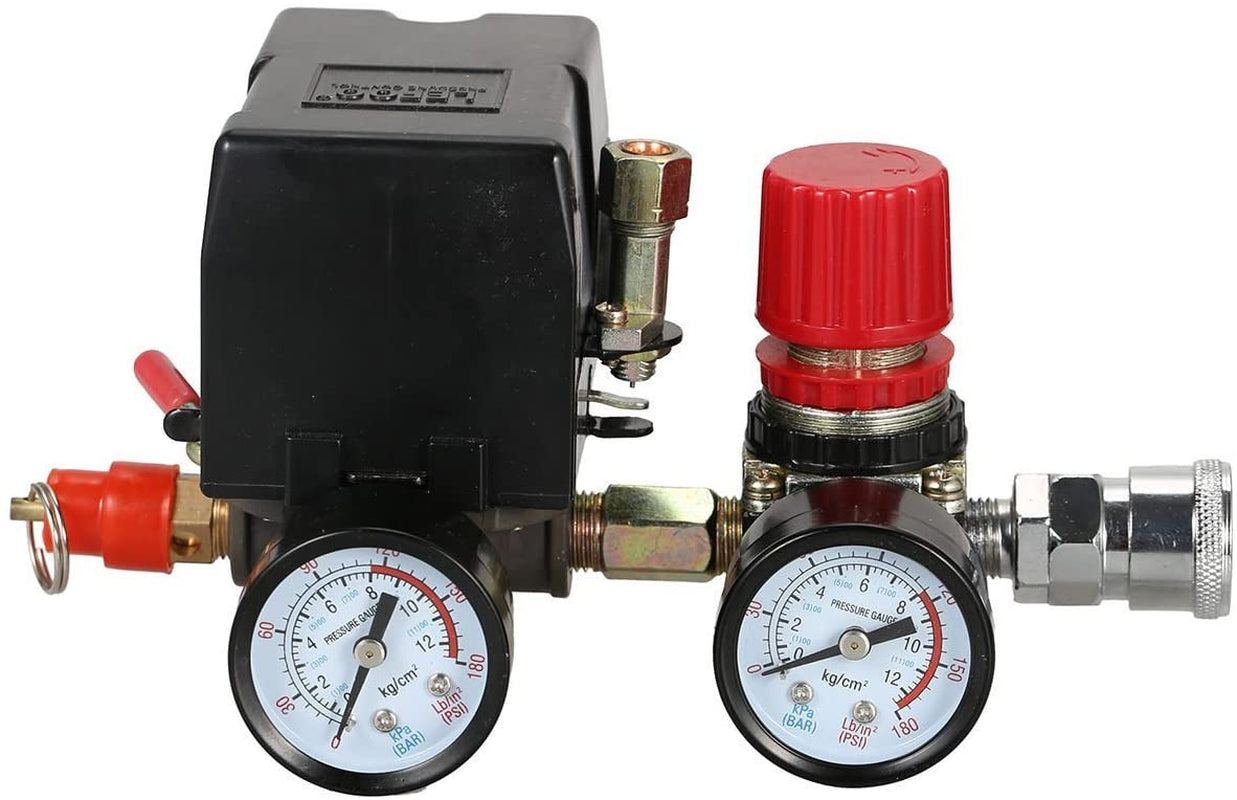 Secbolt Pressure Switch Manifold Regulator Gauges Air Compressor Pressure Switch Control Valve 90-120PSI (American Pattern)