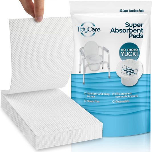 Bedside Commode Absorbent Pads for Portable Toilet Chair Bucket and Bedpan | Value Pack of 40 Disposable Commode Pads for Adults in Medical Care | Universal Fit Portable Toilet Pads