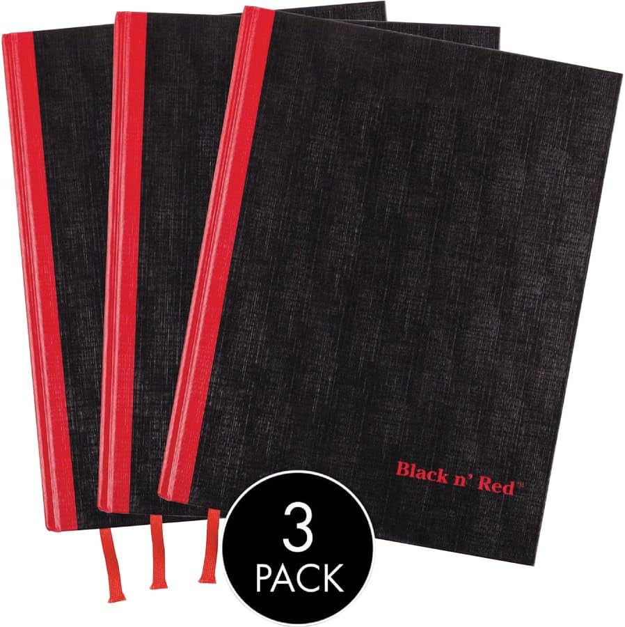 Black N' Red Notebooks, Business Journals, 3 Pack, 11-3/4" X 8-1/4", 96 Sheets, Ruled, Optik Paper, Hardcover, Casebound, Black (400123487)