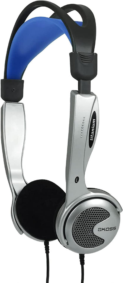 Koss Ktxpro1 Titanium On-Ear Portable Headphones, Volume Control, Ultra Lightweigt Design, Silver Black and Blue