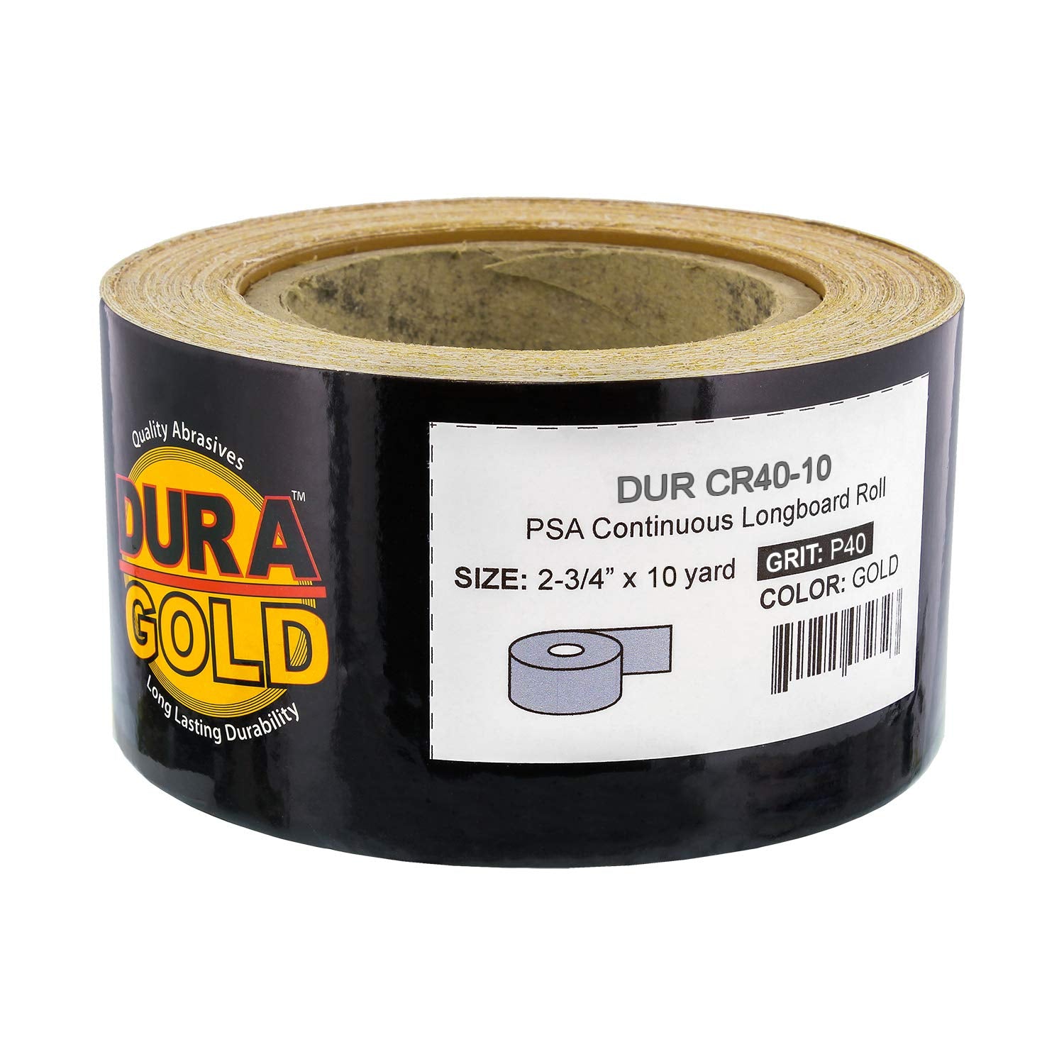 Dura-Gold Premium 40 Grit Gold PSA Longboard Sandpaper 10 Yard Long Continuous Roll, 2-3/4" Wide - Self Adhesive Stickyback Sandpaper for Automotive, Woodworking, Air File Sanders, Hand Sanding Blocks