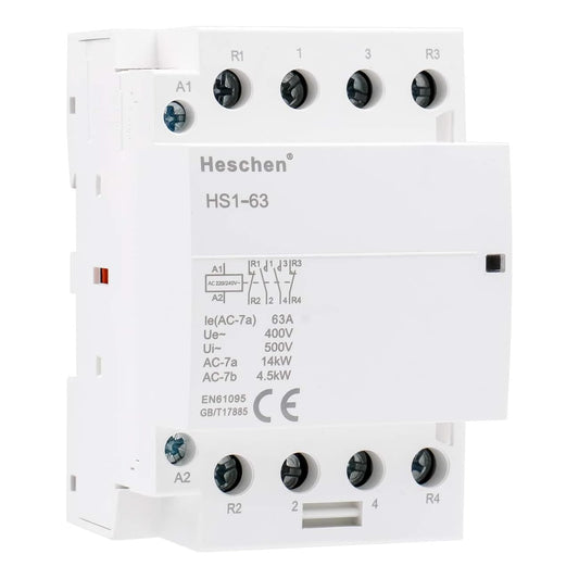 Household AC Contactor HS1-63 4 Pole 2NO 2NC 220V/240V Coil Voltage 35Mm DIN Rail Mount