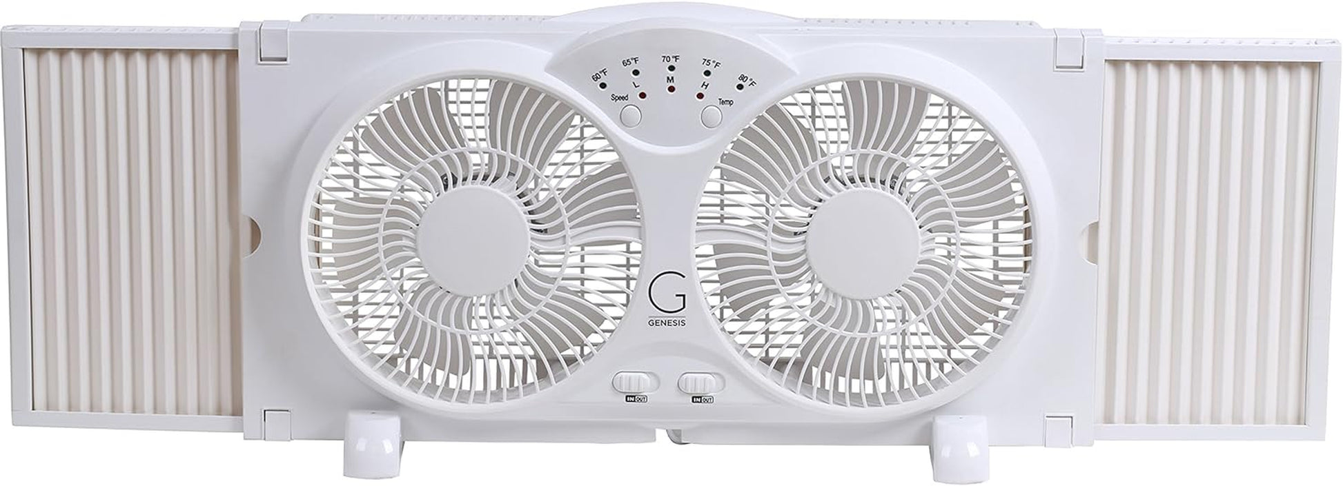 Genesis Twin Fan High Velocity Reversible Airflow Fan, LED Indicator Lights Adjustable Thermostat & Max Cool Technology, ETL Certified, White (A1WINDOWFAN)