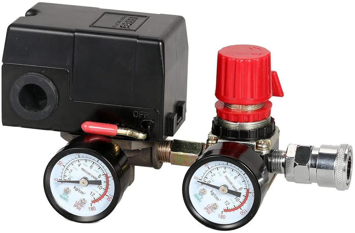 Secbolt Pressure Switch Manifold Regulator Gauges Air Compressor Pressure Switch Control Valve 90-120PSI (American Pattern)