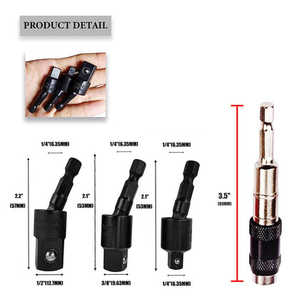 Magnetic Bit Holder Set 5 PCS for Tight Space, Right Angle Drill Attachment 105°+ Magnetic Pivot Bit Holder Quick Change Drill Bit Extension+Swivel Socket Adapter 3PCS 1/2” 3/8” 1/4” Rotatable Hex Bit