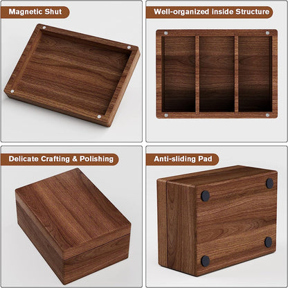 Maxgear Business Card Holder 2.2 X 3.5 Inch Index Card Organizer, Wooden Desktop Business Card Organizer, 3 Divider Boards for 300 Index Cards, A-Z Tab Cards Note Recipe Cards (6.4 X 4.5 X 3 Inch)