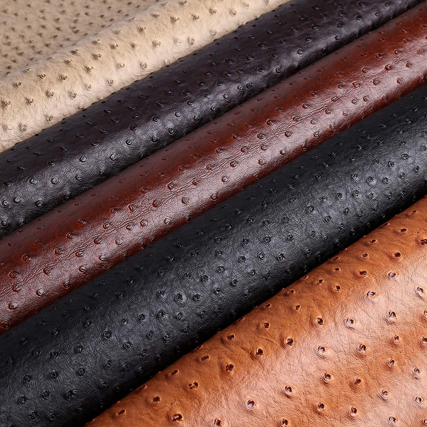 Brown/Tan Faux Leather Ostrich Fabric 54" Width 1.0Mm Thickness Marine Vinyl Upholstery Leather for Handcrafts, DIY, Tooling, Sewing, Hobby Workshops, Crafting Wallets(Pre-Cut 36"X54")