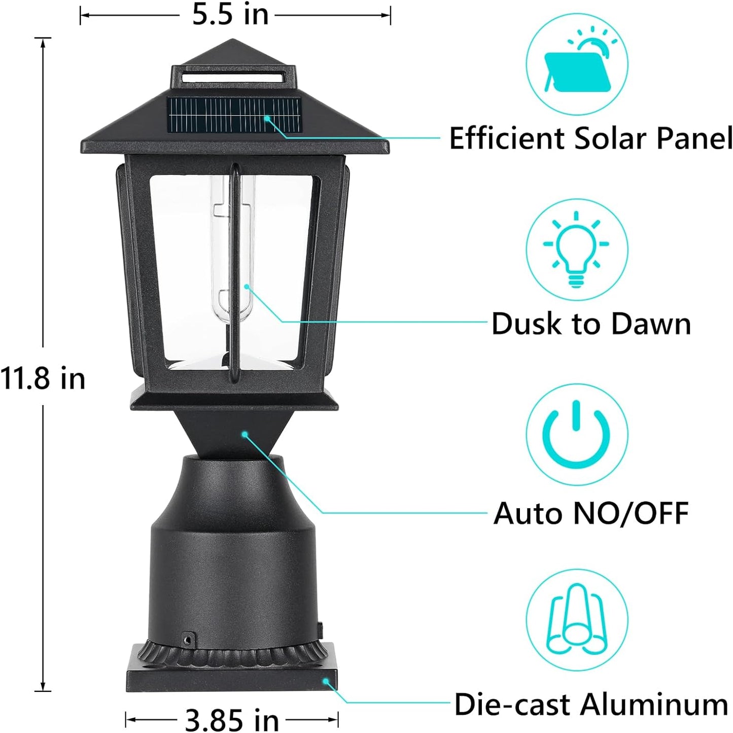 Metal Solar Post Lights 2 Pack, Solar Post Cap Light, Solar Lamp Post for Pole Fence Deck Garden Yard Patio Porch Outdoor Decor, Warm White