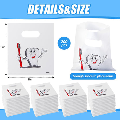 200 Pcs Tooth Patient Care Dental Bags 9 X 8 Inches Plastic Merchandise Bags Dental Bags for Patients Dental Clinics Patient Encouragement Gifts Party Favors (Patient)