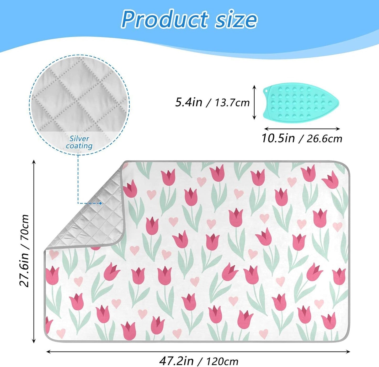 Ironing Mat Portable Ironing Pad Ironing Blanket for Table Top Heat Resistance Double-Side Using Travel Large 47.2 X 27.6 Inch Foldable Lightweight Cute Flower