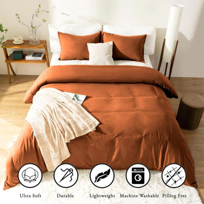 Burnt Orange Duvet Cover Queen Size Set, 3 Pieces, 1 Soft Rustic Bedding Duvet Cover 90×90 Inches with Zipper Closure 8 Ties and 2 Pillow Shams for Queen Size Bed (Rust, Queen)