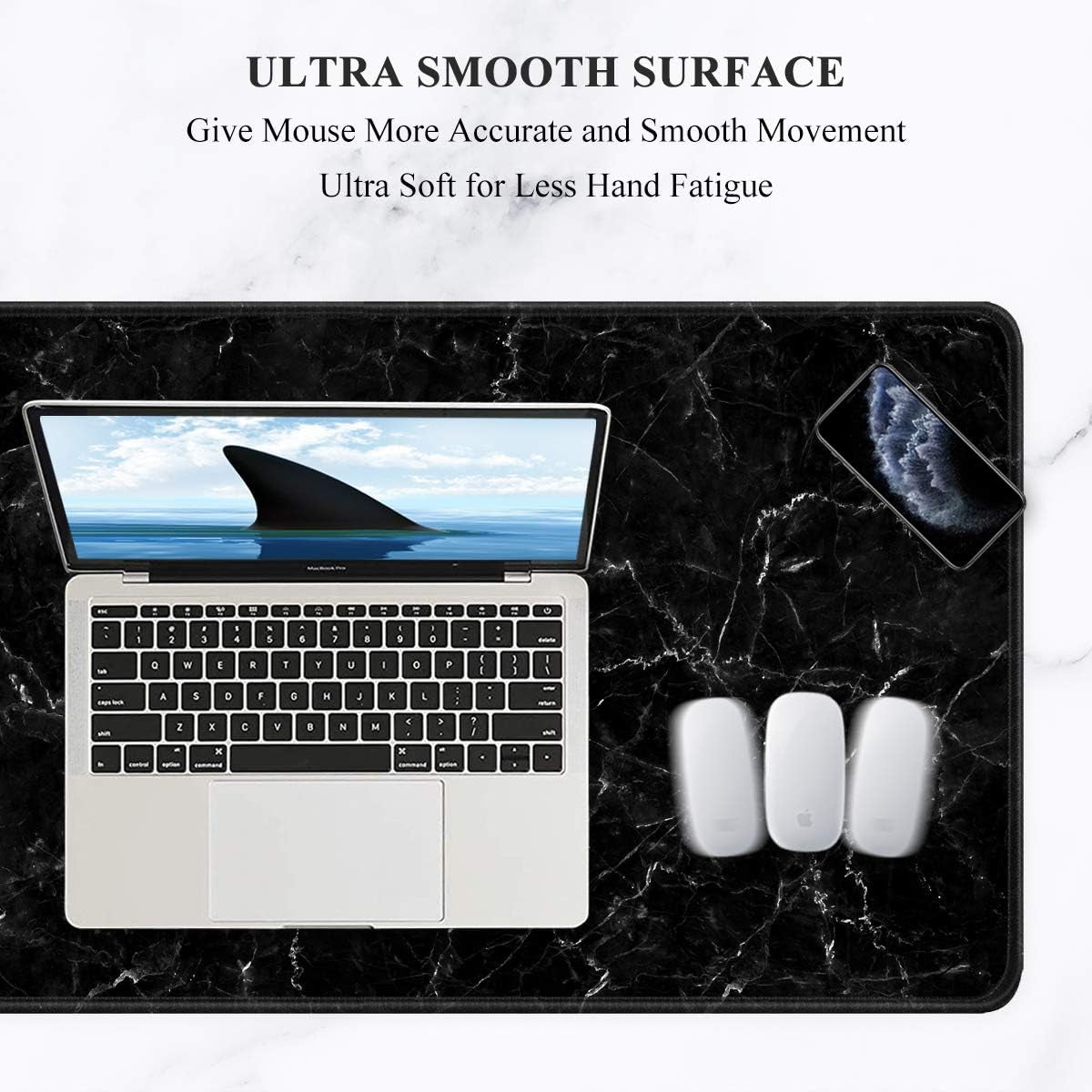 Auhoahsil Large Mouse Pad, Full Desk XXL Extended Gaming Mouse Pad 35" X 15", Waterproof Desk Mat with Stitched Edges, Non-Slip Laptop Computer Keyboard Mousepad for Office and Home, Marble Design