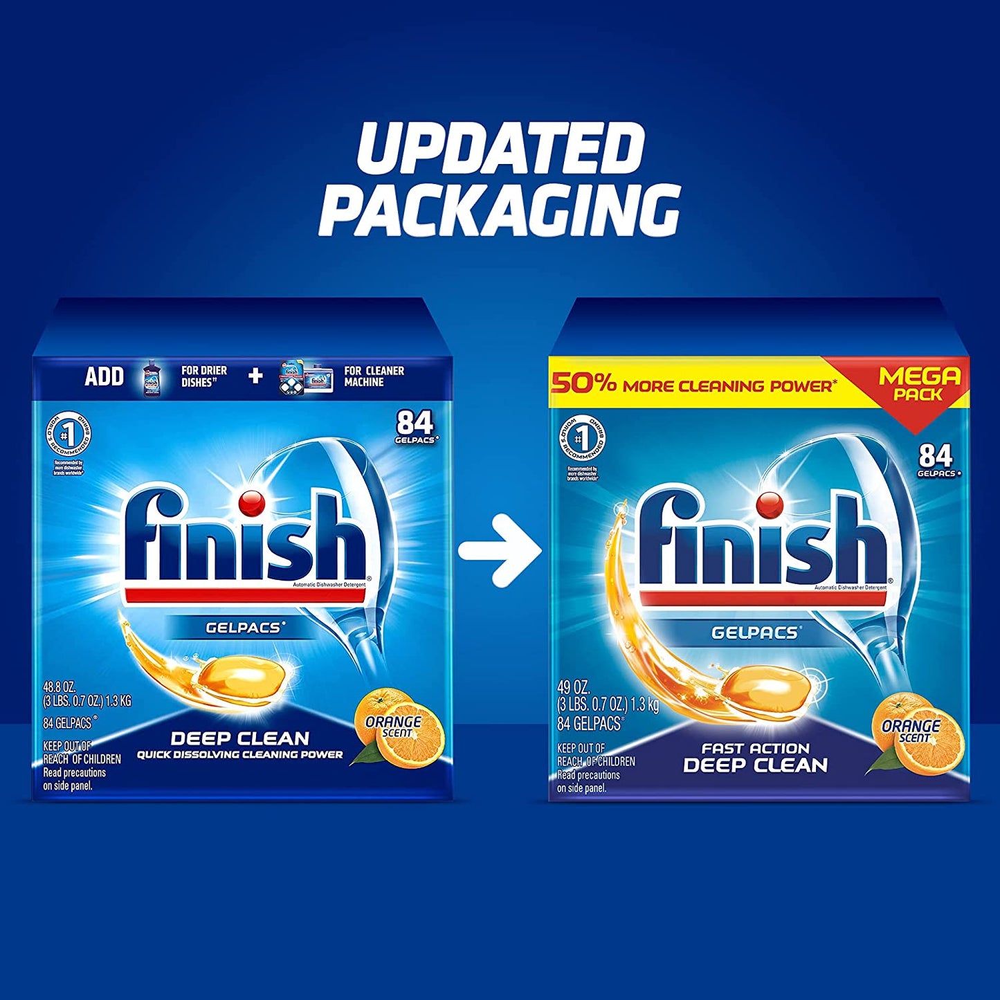 Finish All in 1 Gelpacs Orange, Dishwasher Detergent Tablets 84 Count (Packaging May Vary )