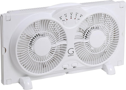 Genesis Twin Fan High Velocity Reversible Airflow Fan, LED Indicator Lights Adjustable Thermostat & Max Cool Technology, ETL Certified, White (A1WINDOWFAN)