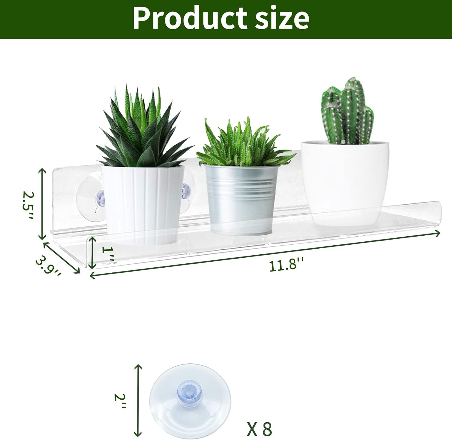 2 Pack Suction Cup Window Shelf for Plants 12 Inches, Clear Acrylic Indoor Plant Shelf Window Ledge Garden Sill Extender for Micro Greens, Seed Starter Pots, Herb Planters