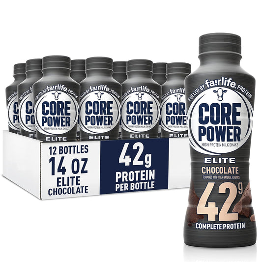 Core Power Fairlife Elite 42G High Protein Milk Shakes for Kosher Diet, Ready to Drink for Workout Recovery, Chocolate, 14 Fl Oz (Pack of 12), Liquid, Bottle