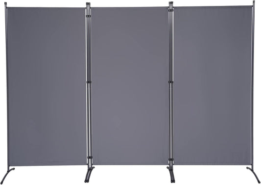 3 Panel Folding Privacy Screens, 6 FT Tall Wall Divider with Metal Frame, Freestanding Room Divider for Office Bedroom Study (3 Panel, Grey)