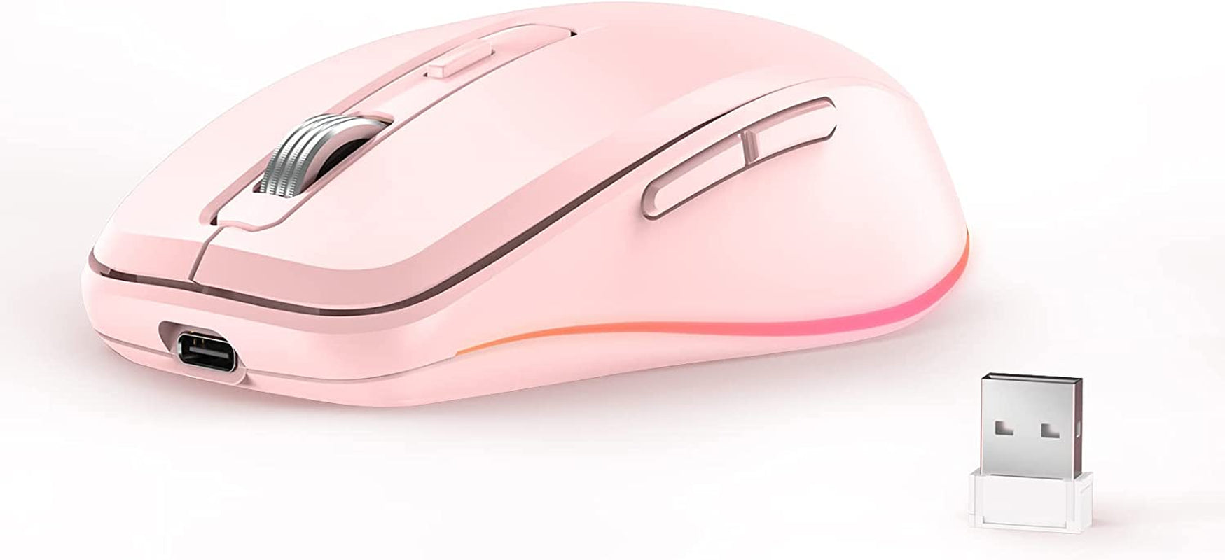 Jiggler Mouse for Laptop, LED Wireless Mouse - Rechargeable Computer Mice, Mouse Mover Undetectable Automatic Movement with On/Off Button Keeps Computer/Laptop Awake - Pink