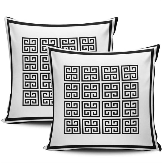 Home Set of 2 Pillow Case Modern Black and White Geometric Greek Key Throw Pillow Covers Cushion Decorative Pillowcase Square 22 X 22 Inches