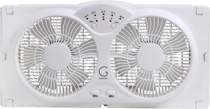 Genesis Twin Fan High Velocity Reversible Airflow Fan, LED Indicator Lights Adjustable Thermostat & Max Cool Technology, ETL Certified, White (A1WINDOWFAN)