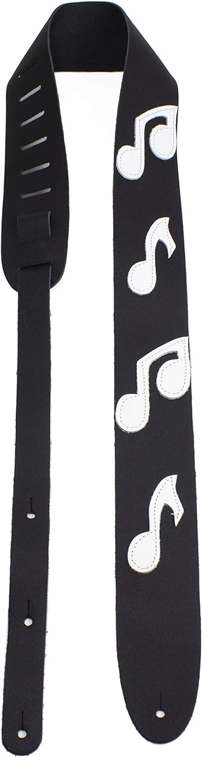 Perri'S Leathers, the Famous Collection, Guitar Strap, Music Notes Themed, Leather, Adjustable for Electric/Acoustic/Bass Guitars, Anti-Slip, 41" to 56" Inches, Compatible with All Lock Systems, Black