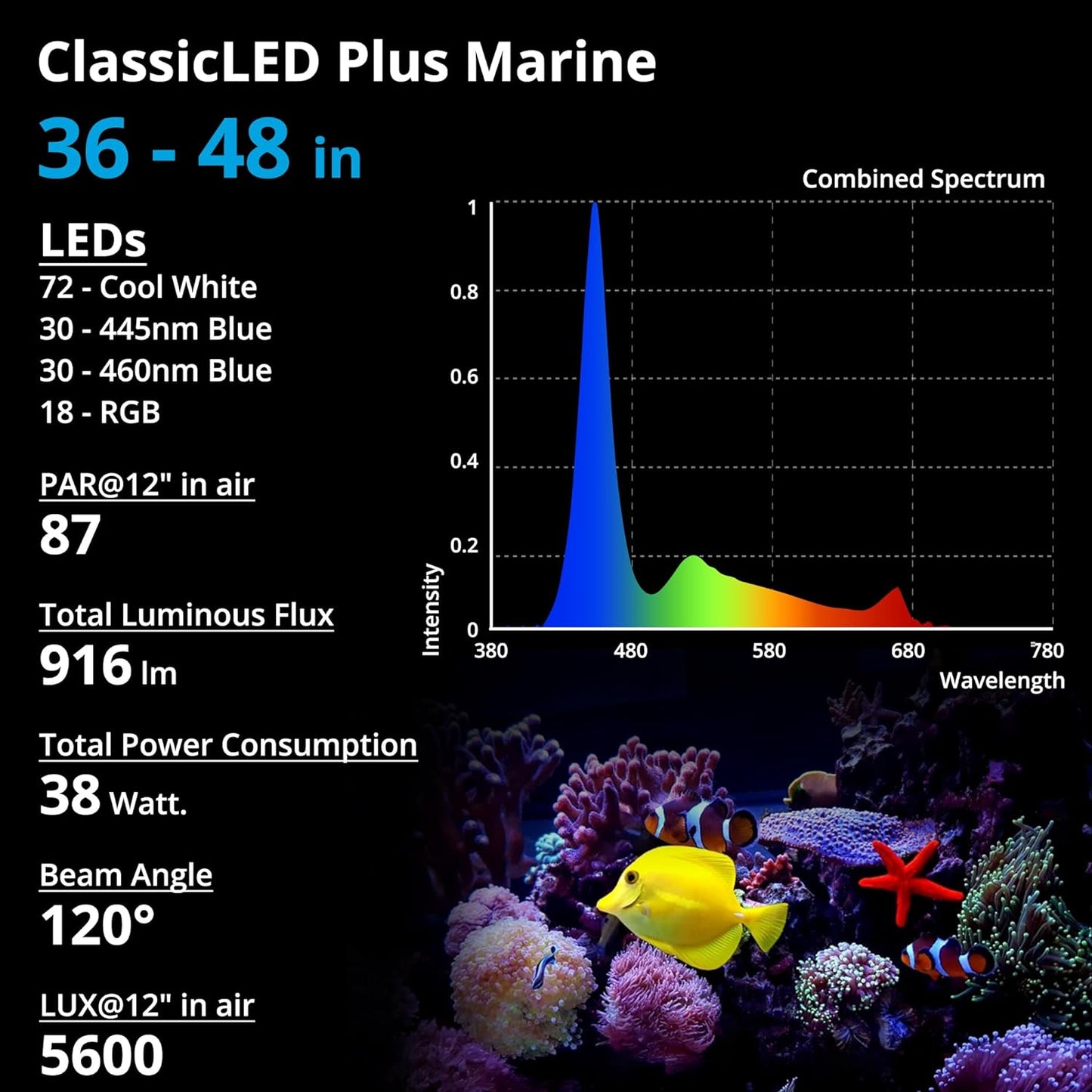 NICREW 36W Saltwater Aquarium Light, Marine LED Reef Light for Corals, Programmable Timer Controller, 36 to 48-Inch