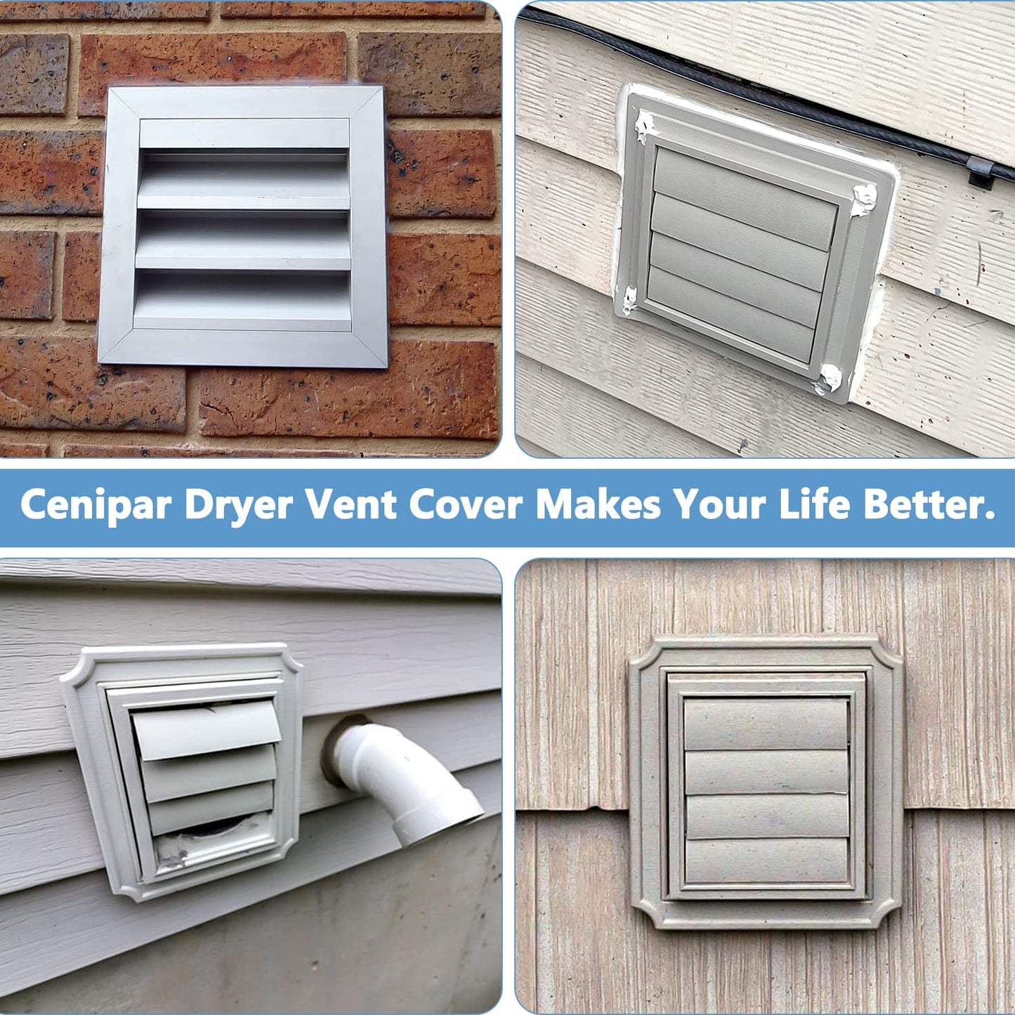 Cenipar 6'' Stainless Steel Dryer Vent Cover with Moving Lamella and Screen, 6'' Square Stainless Steel Exterior Wall Outlet Includes 4 Screws for Easy Installation