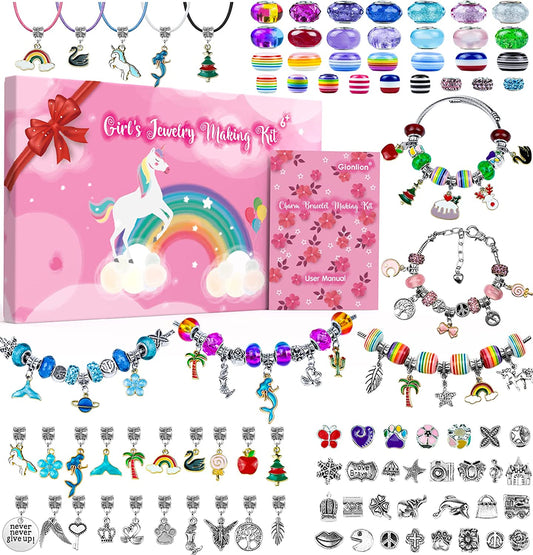 Gionlion Charm Bracelet Making Kit, Jewelry Making Kit Trendy Stuff for Kids Ages 6-12, Unicorn Toy Cute Stuff for Teen Girls Gifts Birthday Gift, Crafts for Girls 6 7 8 9 10 11 12 Year Old