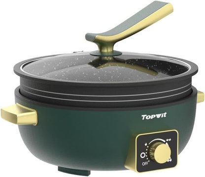 Topwit Shabu Shabu Pot 5L with Adjustable Power Control, Removable Nonstick Electric Frying Pan, 12” Deep Dish Multifunction Electric Skillet with Tempered Glass Lid for Shabu Shabu, Noodles, Sauté