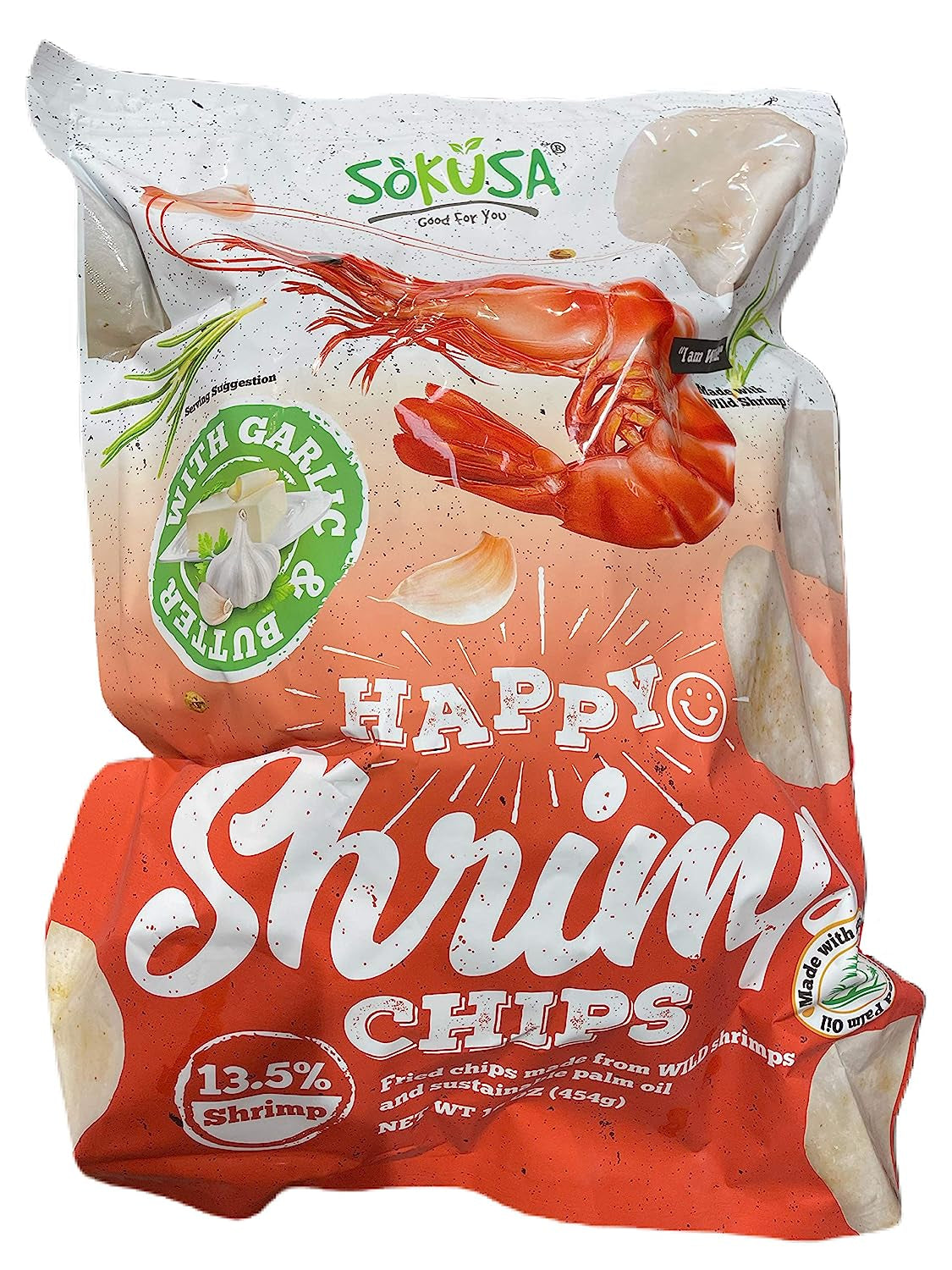 COSTCO Happy Chips with Garlic & Butter 13.5% Shrimp Family Size, 16 Oz