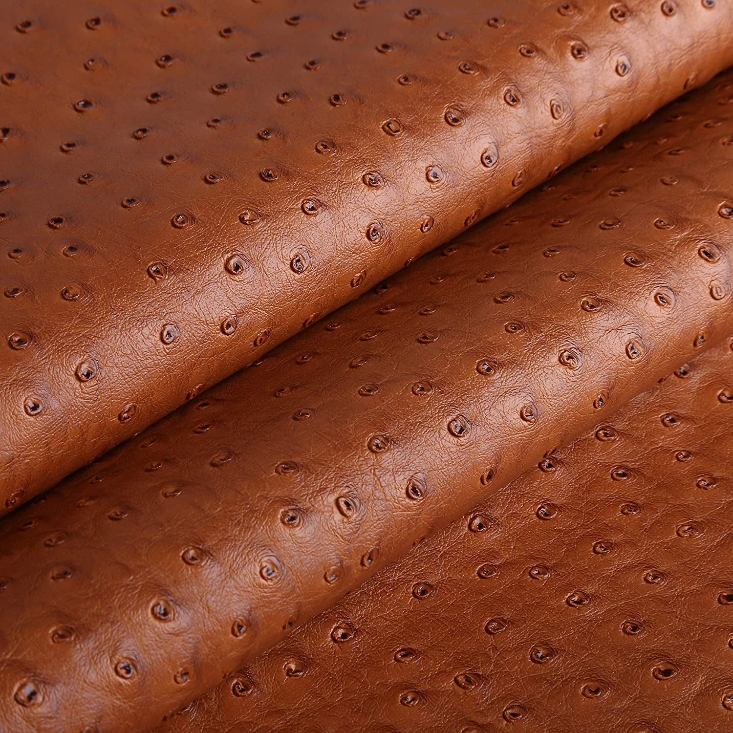 Brown/Tan Faux Leather Ostrich Fabric 54" Width 1.0Mm Thickness Marine Vinyl Upholstery Leather for Handcrafts, DIY, Tooling, Sewing, Hobby Workshops, Crafting Wallets(Pre-Cut 36"X54")