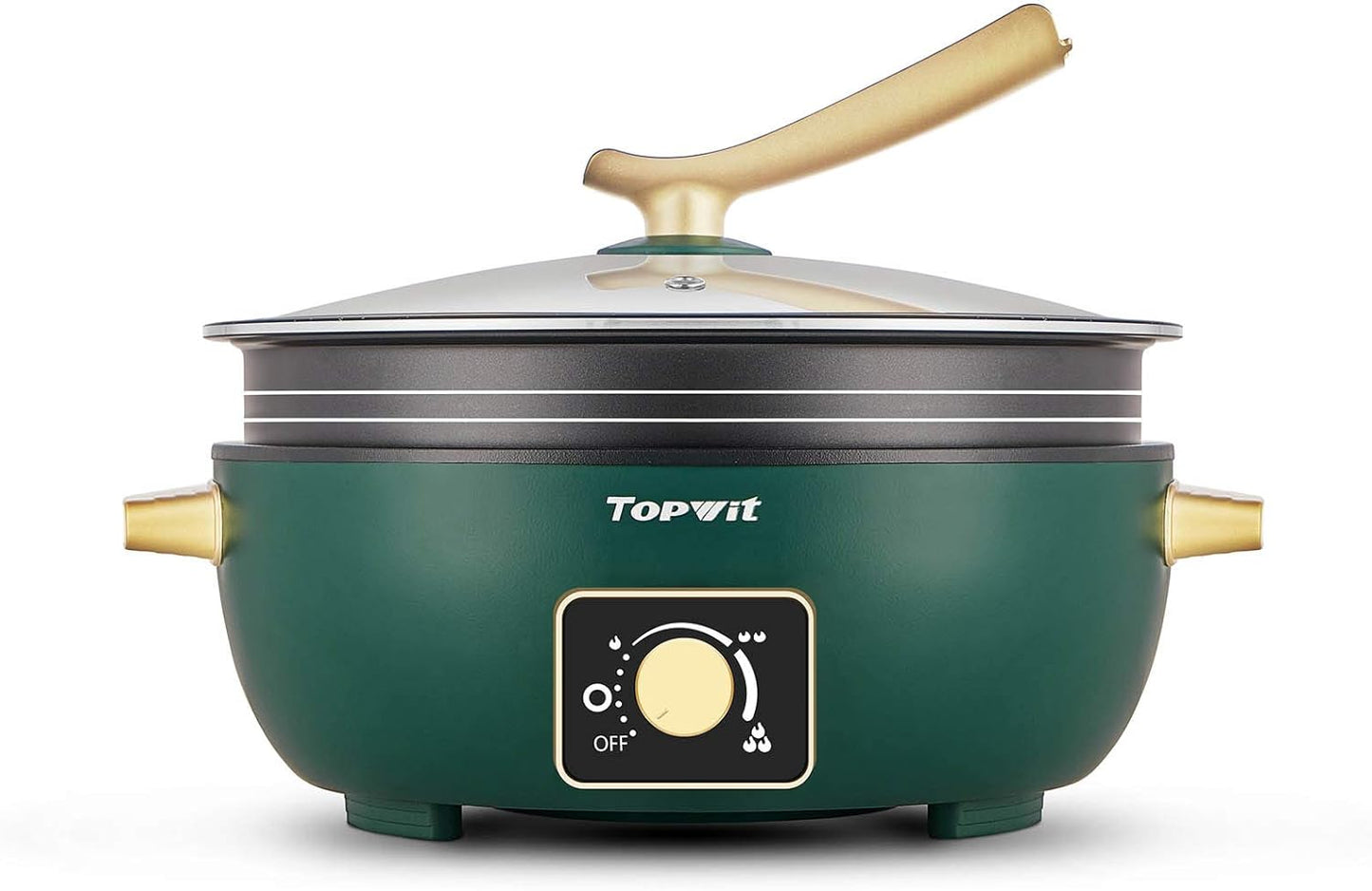 Topwit Shabu Shabu Pot 5L with Adjustable Power Control, Removable Nonstick Electric Frying Pan, 12” Deep Dish Multifunction Electric Skillet with Tempered Glass Lid for Shabu Shabu, Noodles, Sauté