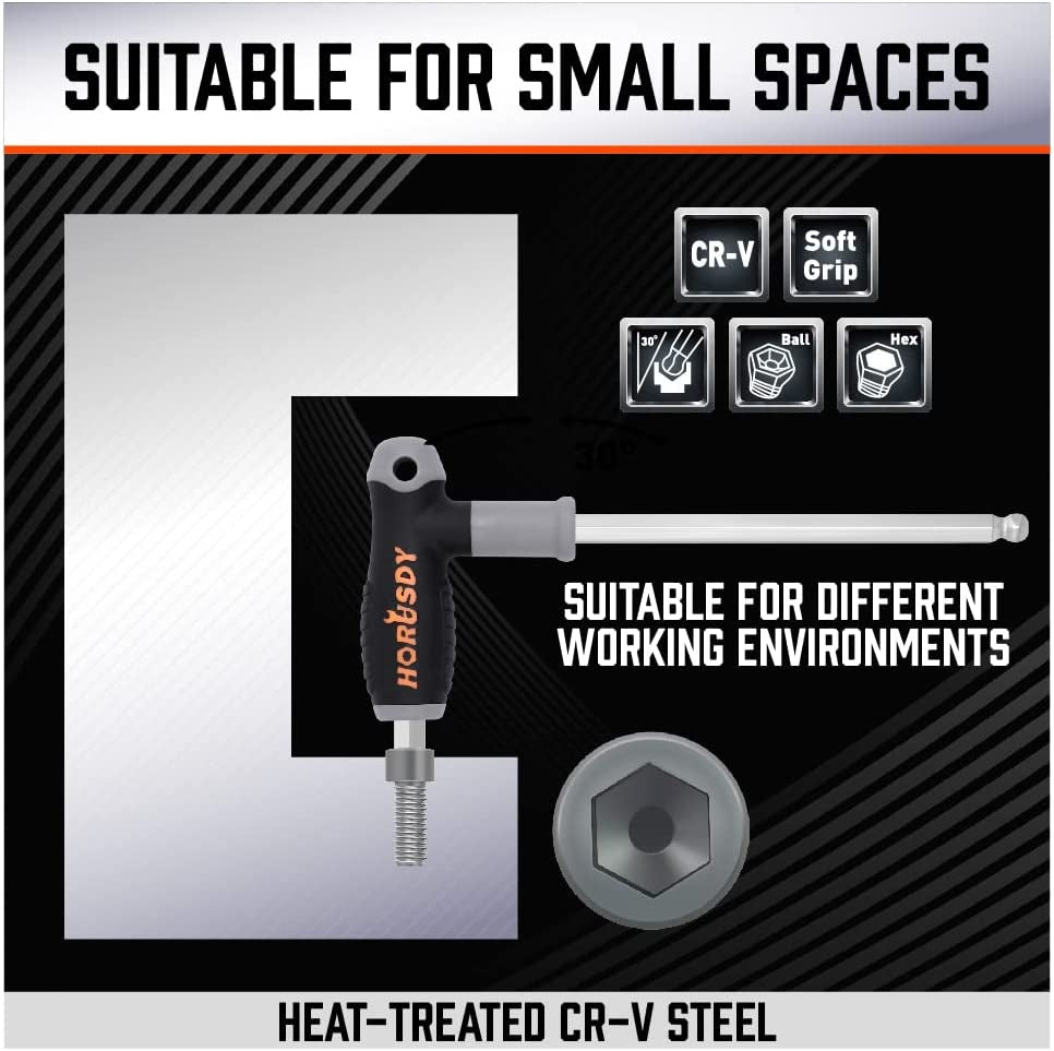 HORUSDY 18-Piece T-Handle Allen Wrench Set, Inch/Metric Long Arm Ball End Hex Key Wrench Set, Mm(1.5Mm-10Mm) SAE(1/16"-3/8")