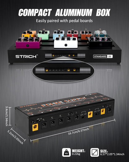 STRICH SPS-30 MAX Guitar Pedal High Power Supply, Pedalboard Power Supply with 8 Totally True Isolated DC 9V/12V/18V Outputs(500Ma/1000Ma), Power Supply for Power-Hungry Effect Pedal, Noiselessly