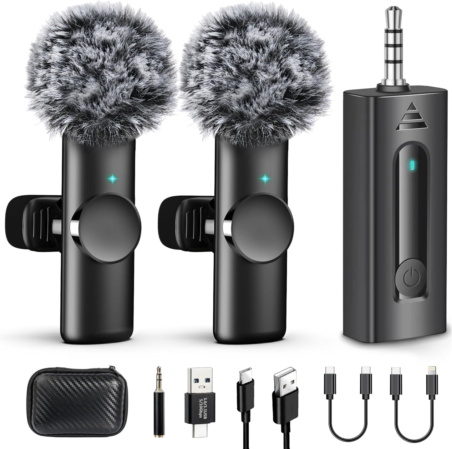 2 Pack Wireless Lavalier Microphone for Camera/Gopro/Iphone/Android Phone/Laptop/Computer, Plug-Play 2.4Ghz Wireless Microphones for Video Recording, Interview, Vlogging,(K2)