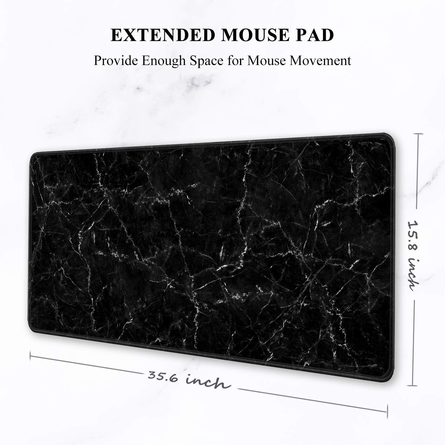 Auhoahsil Large Mouse Pad, Full Desk XXL Extended Gaming Mouse Pad 35" X 15", Waterproof Desk Mat with Stitched Edges, Non-Slip Laptop Computer Keyboard Mousepad for Office and Home, Marble Design