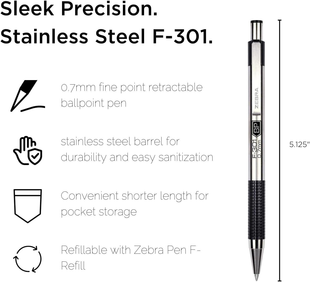 F-301 Ballpoint Stainless Steel (Black)