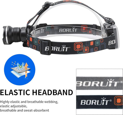 BORUIT RJ-2166 1000 Lumens LED Headlamp with White Light,3 Modes Adjustable Headlight Flashlight,Ipx4 Waterproof Head Torch Great for Running, Camping, Hiking(Black)