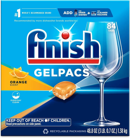 Finish All in 1 Gelpacs Orange, Dishwasher Detergent Tablets 84 Count (Packaging May Vary )