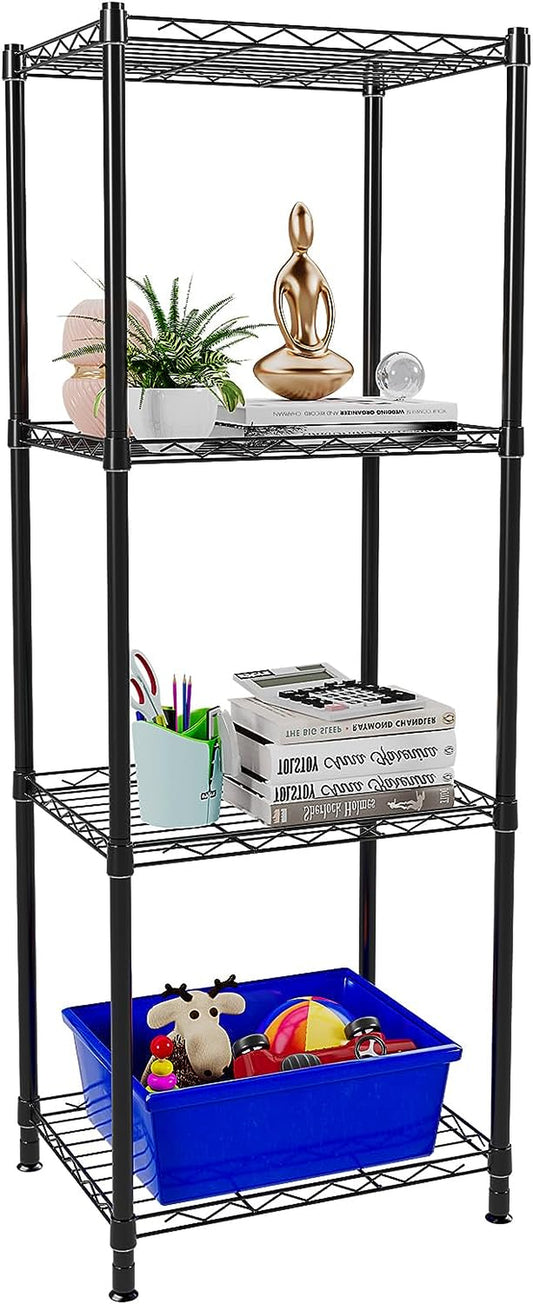 4 Tier Fixed Layer Spacing Storage Shelf Metal Storage Rack Wire Shelving Unit Storage Shelves Metal 528Lbs Capacity 17" L X 13" W X 47" H for Pantry Closet Kitchen Laundry Black