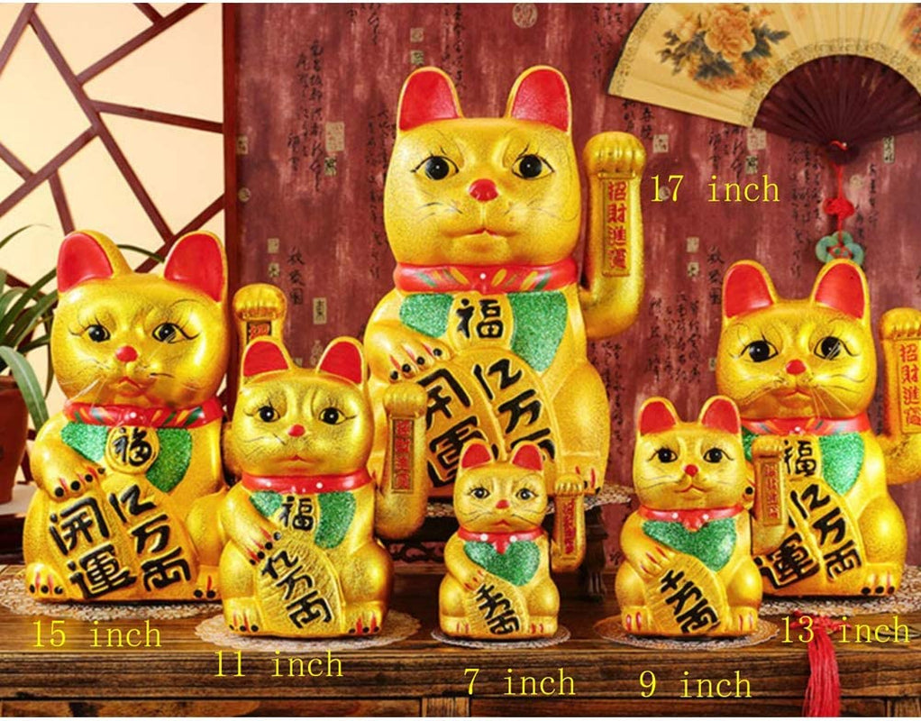 7" Lucky Cat Ǧíòá½ Waving Arm Cat Porcelain Maneki Neko