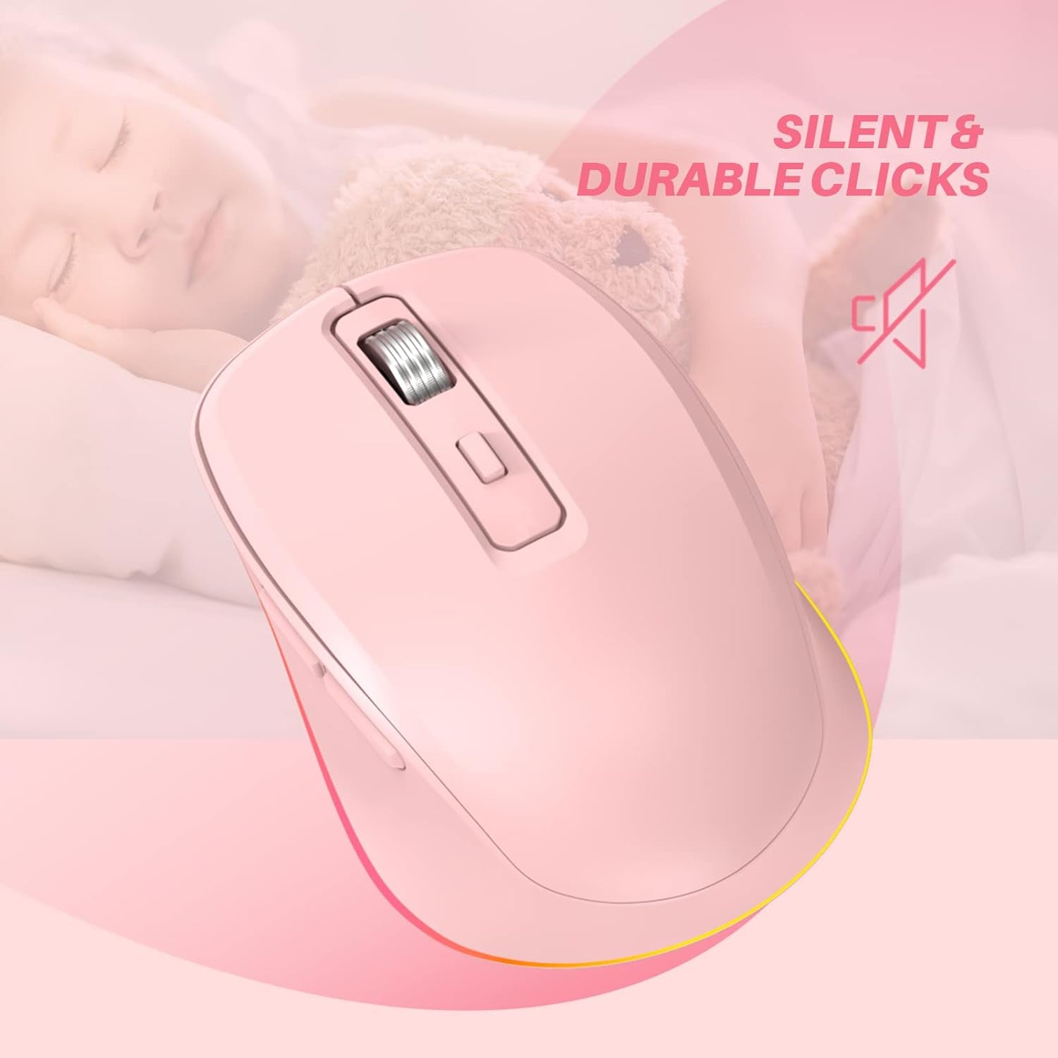 Jiggler Mouse for Laptop, LED Wireless Mouse - Rechargeable Computer Mice, Mouse Mover Undetectable Automatic Movement with On/Off Button Keeps Computer/Laptop Awake - Pink